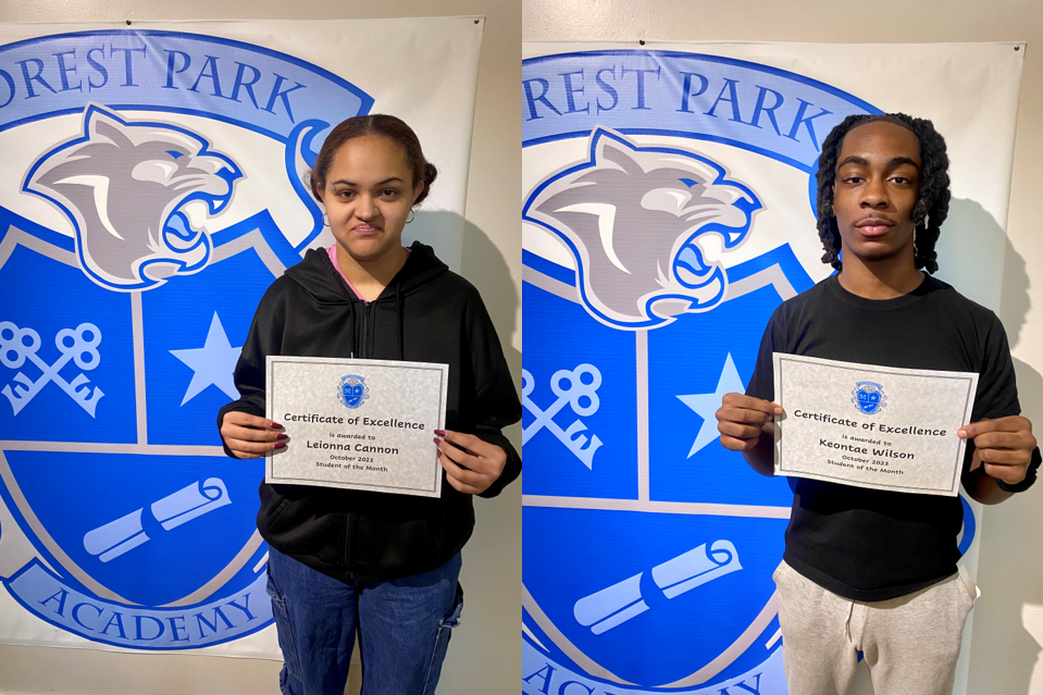    October Students of the Month, Leionna and Keontae.